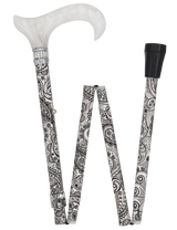 White Pearl w/ Rhinestone collar and black Swirl Designer Adjustable Orthopedic Folding Cane Folding Canes - Tophatter Daily Deals