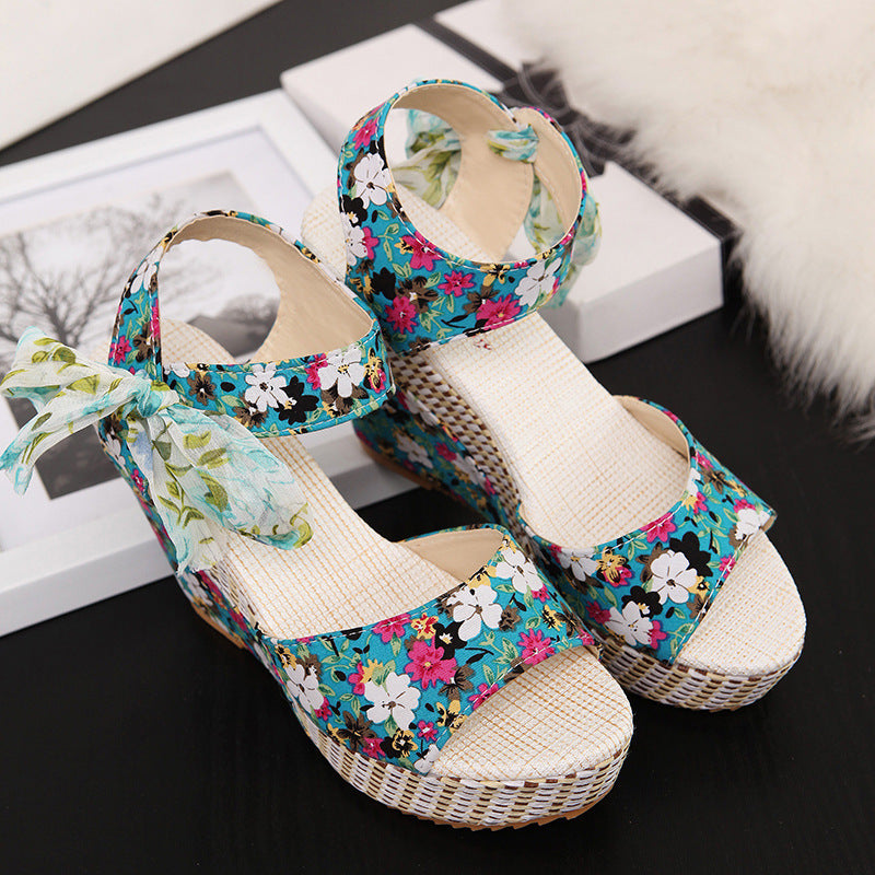 Bohemian high heel sandals Blue 0 - Tophatter Daily Deals