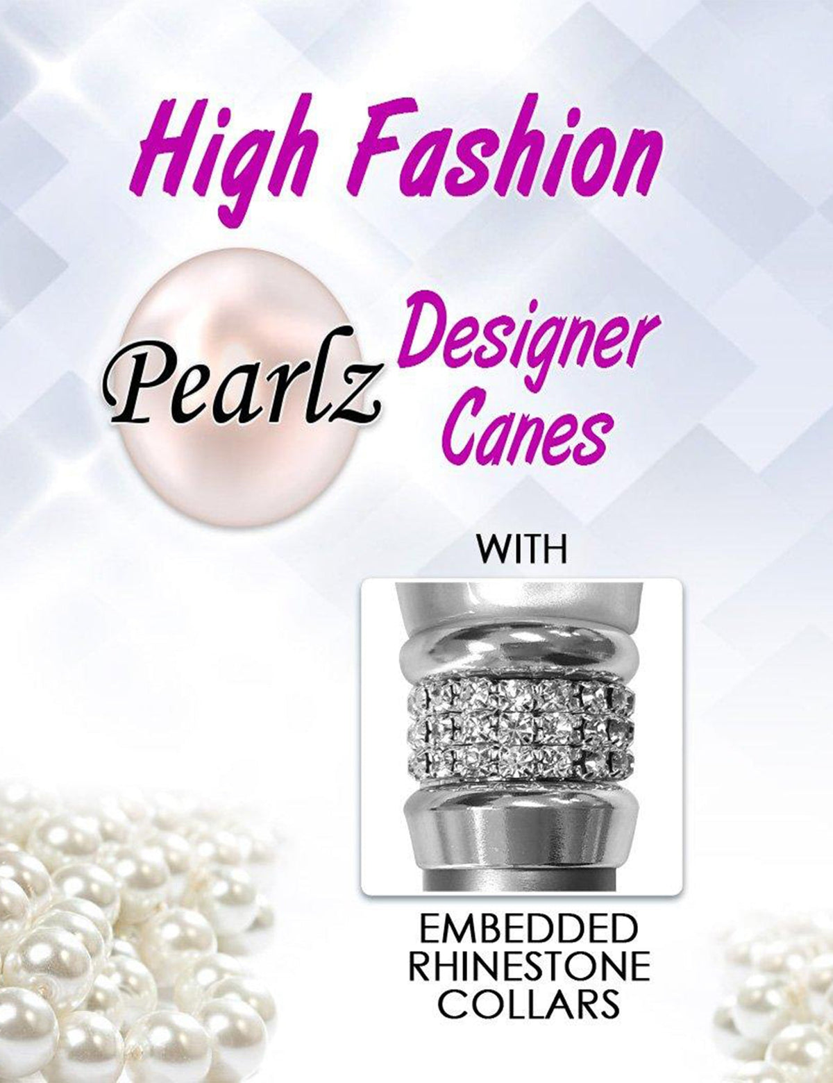 Exquisite Rhinestone Pearlz Adjustable Orthopedic Derby Cane Adjustable Walking Canes - Tophatter Daily Deals