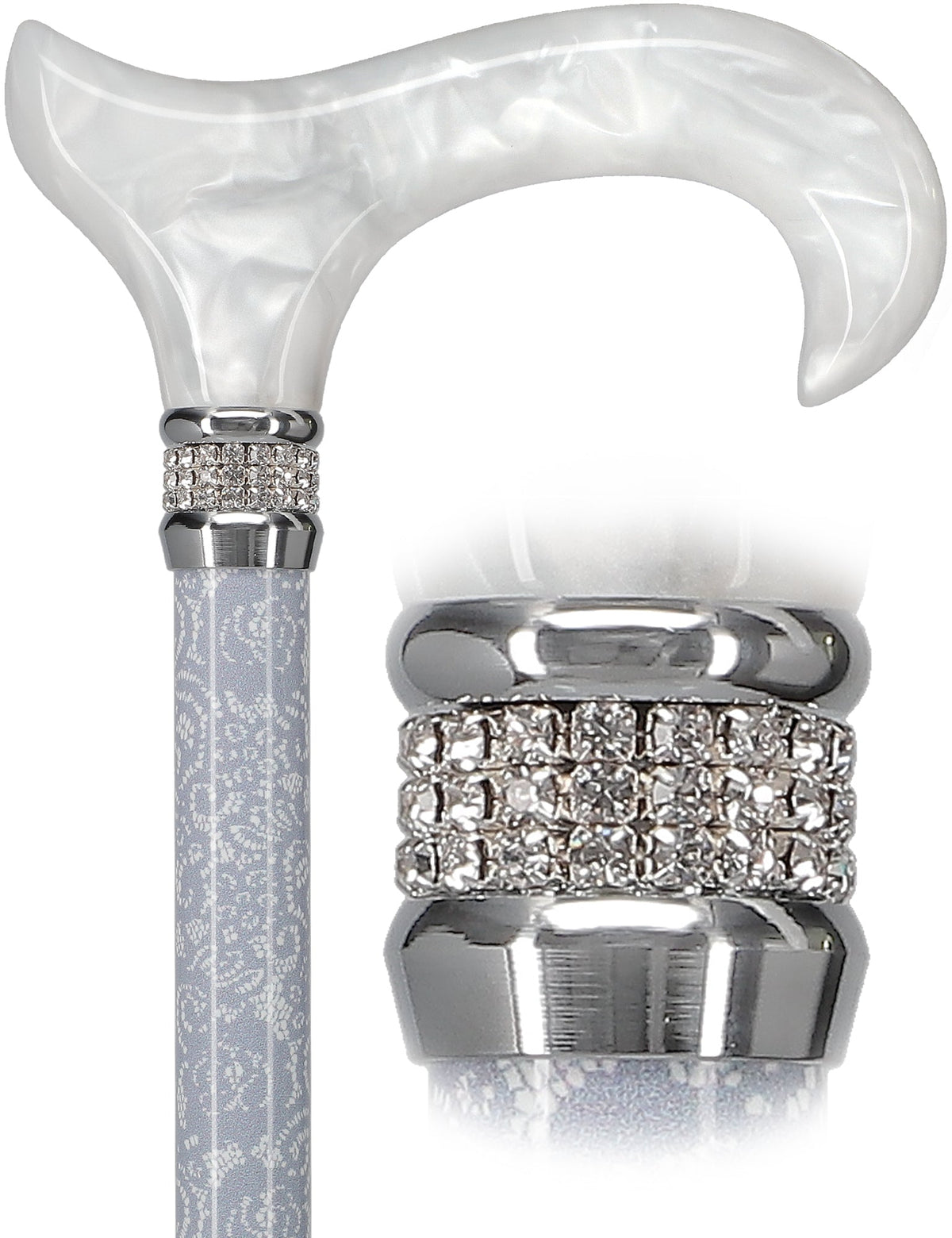 Graceful Lace Pearlz Folding Designer Adjustable Cane w/ Rhinestone collar Folding Canes - Tophatter Daily Deals