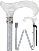 Graceful Lace Pearlz Folding Designer Adjustable Cane w/ Rhinestone collar Folding Canes - Tophatter Daily Deals