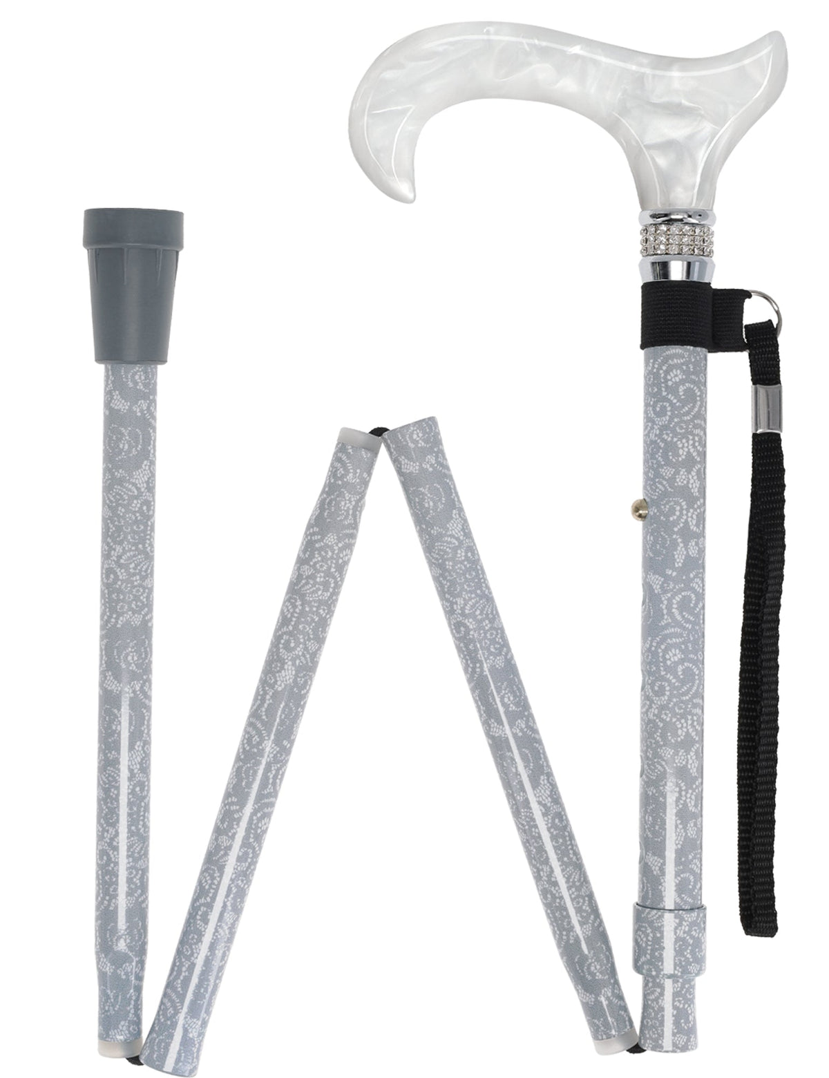 Graceful Lace Pearlz Folding Designer Adjustable Cane w/ Rhinestone collar Folding Canes - Tophatter Daily Deals