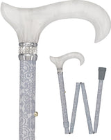 Graceful Lace Pearlz Folding Designer Adjustable Cane w/ Rhinestone collar Folding Canes - Tophatter Daily Deals