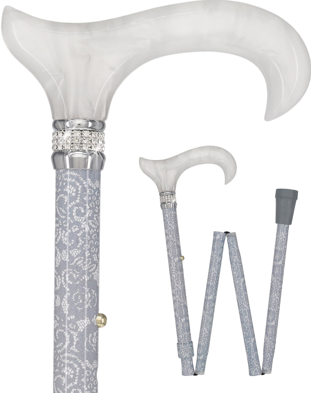 Graceful Lace Pearlz Folding Designer Adjustable Cane w/ Rhinestone collar Folding Canes - Tophatter Daily Deals