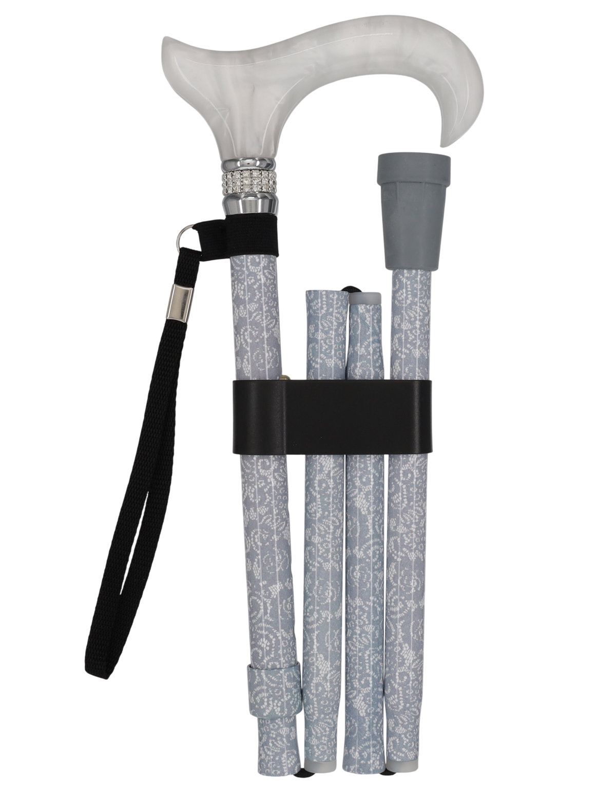 Graceful Lace Pearlz Folding Designer Adjustable Cane w/ Rhinestone collar Folding Canes - Tophatter Daily Deals