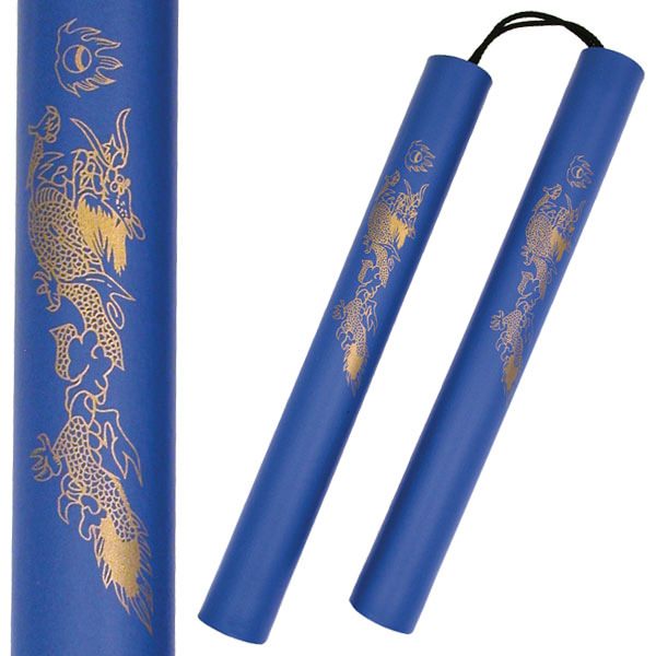 12 Inch Blue Foam Padded Nunchaku with Dragon Graphic - Rope Version - Tophatter's Inc. Weapons Store Online Collectible Weapons - Tophatter Daily Deals