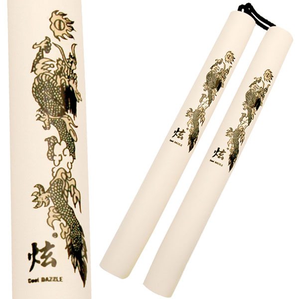 Nunchaku - Foam Covered Corded White Dragon Nunchucks - Tophatter's Guns'N'Weapons Store - FREE SHIPPING Collectible Weapons - Tophatter Daily Deals
