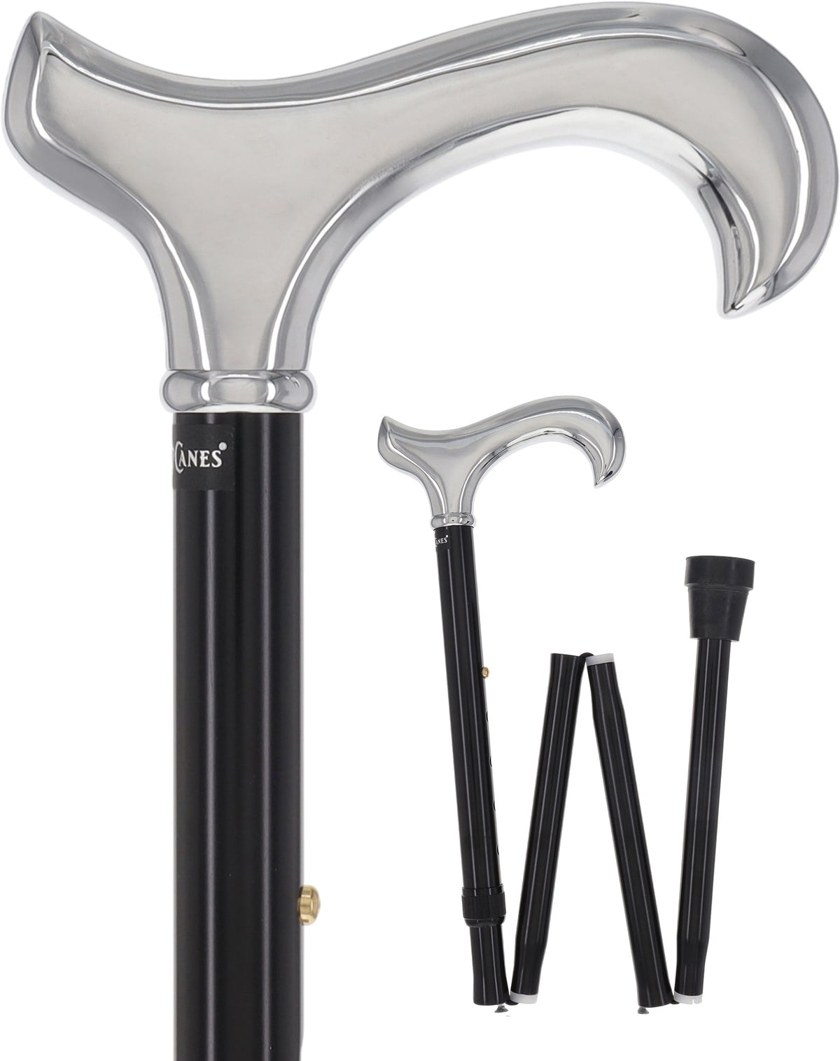 Luxury Chrome Derby Cane - Foldable, Adjustable Shaft Plated Handle Walking Canes - Tophatter Daily Deals