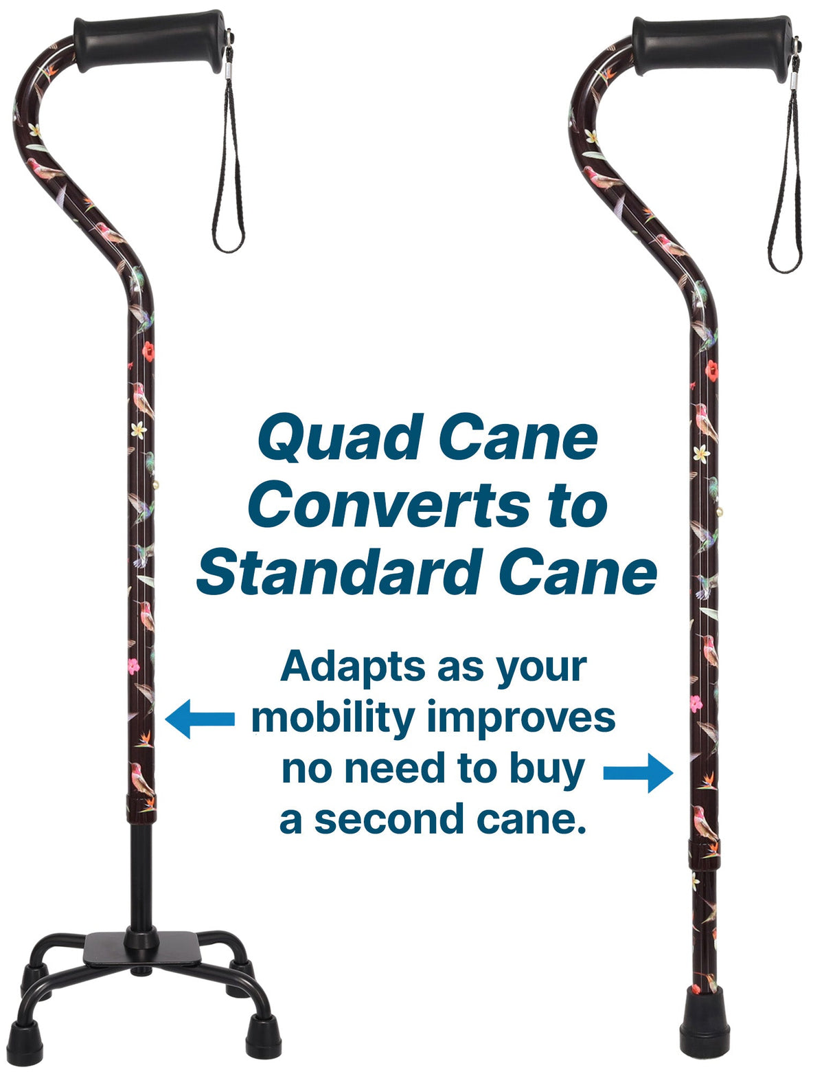 Flight of the Hummingbird Aluminum Convertible Quad Base Walking Cane - Adjustable Shaft Quad Base Canes - Tophatter Daily Deals