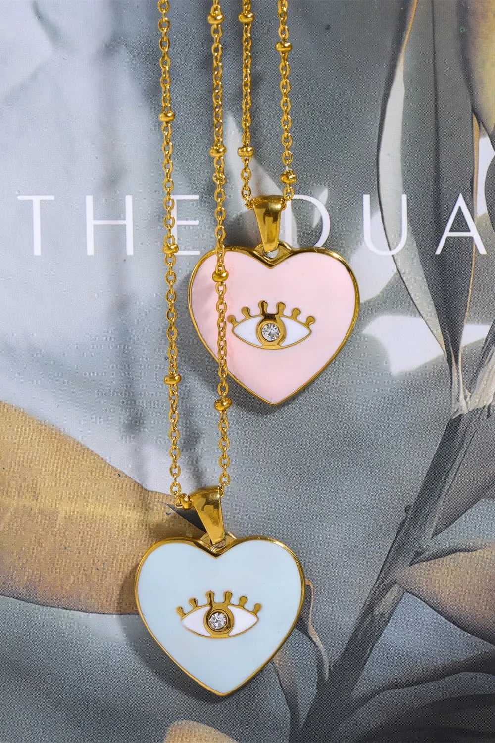 Heart & Evil Eye Shape 18K Gold Plated Pendant Necklace Necklaces - Tophatter Daily Deals