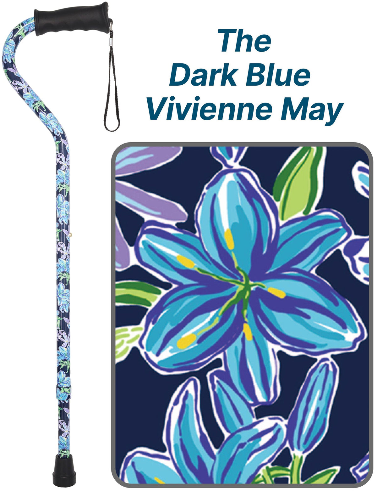 Designer Dark Blue Vivienne May: Comfort Grip Offset Cane Offset Handled Canes - Tophatter Daily Deals