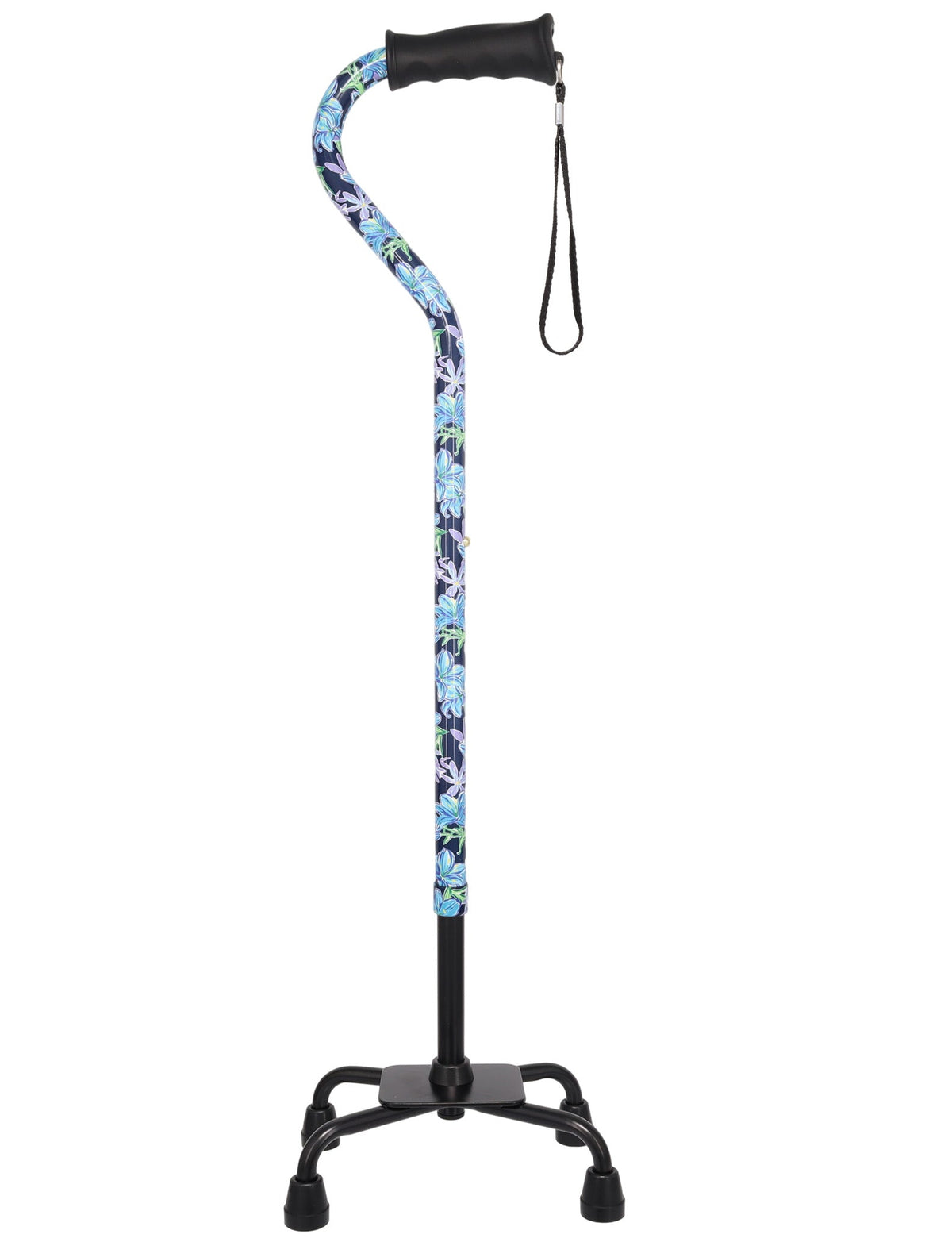 Dark Blue Vivienne May Convertible Quad Base Walking Cane with Comfort Grip - Adjustable Shaft Black Quad Base Canes - Tophatter Daily Deals