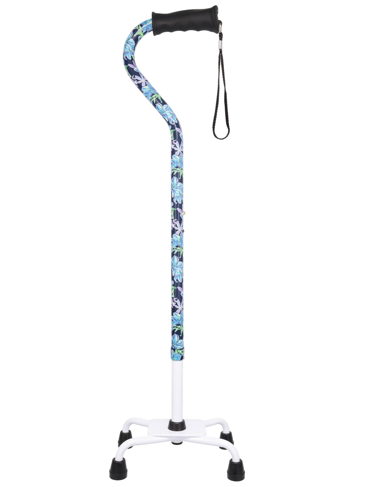 Dark Blue Vivienne May Convertible Quad Base Walking Cane with Comfort Grip - Adjustable Shaft White Quad Base Canes - Tophatter Daily Deals