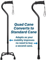 Black Aluminum Convertible Quad Base Walking Cane - Adjustable Shaft Quad Base Canes - Tophatter Daily Deals
