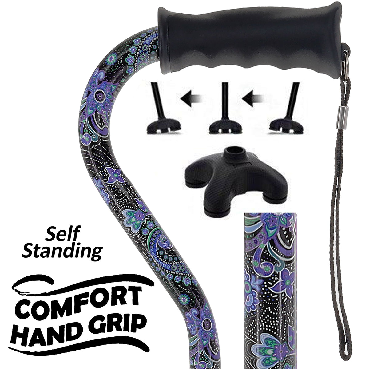Purple Majesty Designer Cane: Comfort Grip & SafeTbase, Adjustable Safetbase Canes - Tophatter Daily Deals