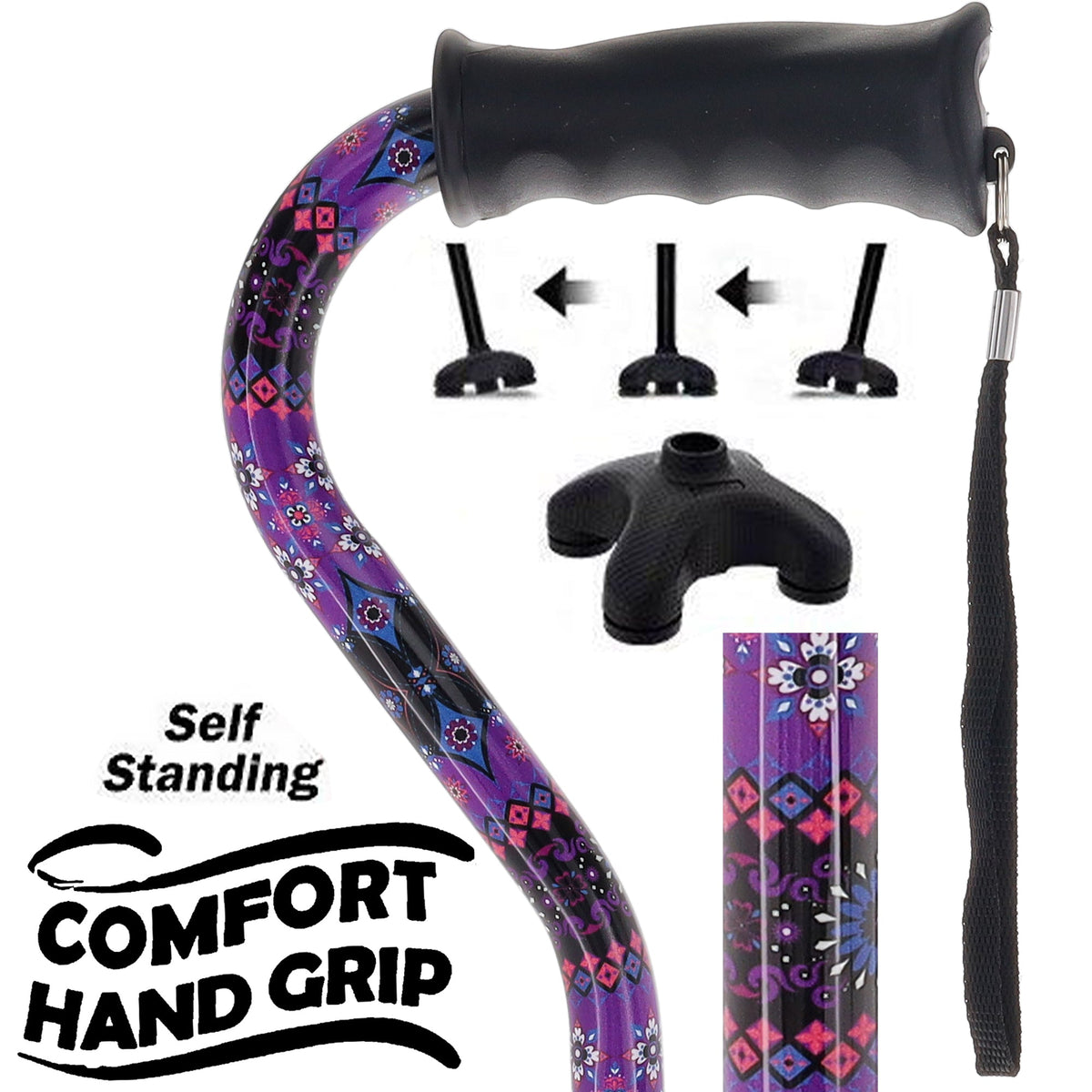 Designer Purple Cane: Comfort Grip & SafeTbase, Adjustable Safetbase Canes - Tophatter Daily Deals