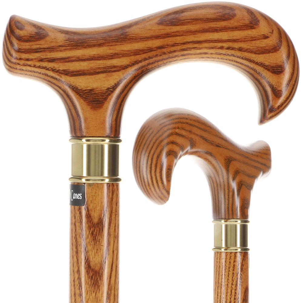 Espresso Natural Ash Derby Walking Cane with Silver Collar Larger to XL Hand Derby Classic Walking Canes - Tophatter Daily Deals