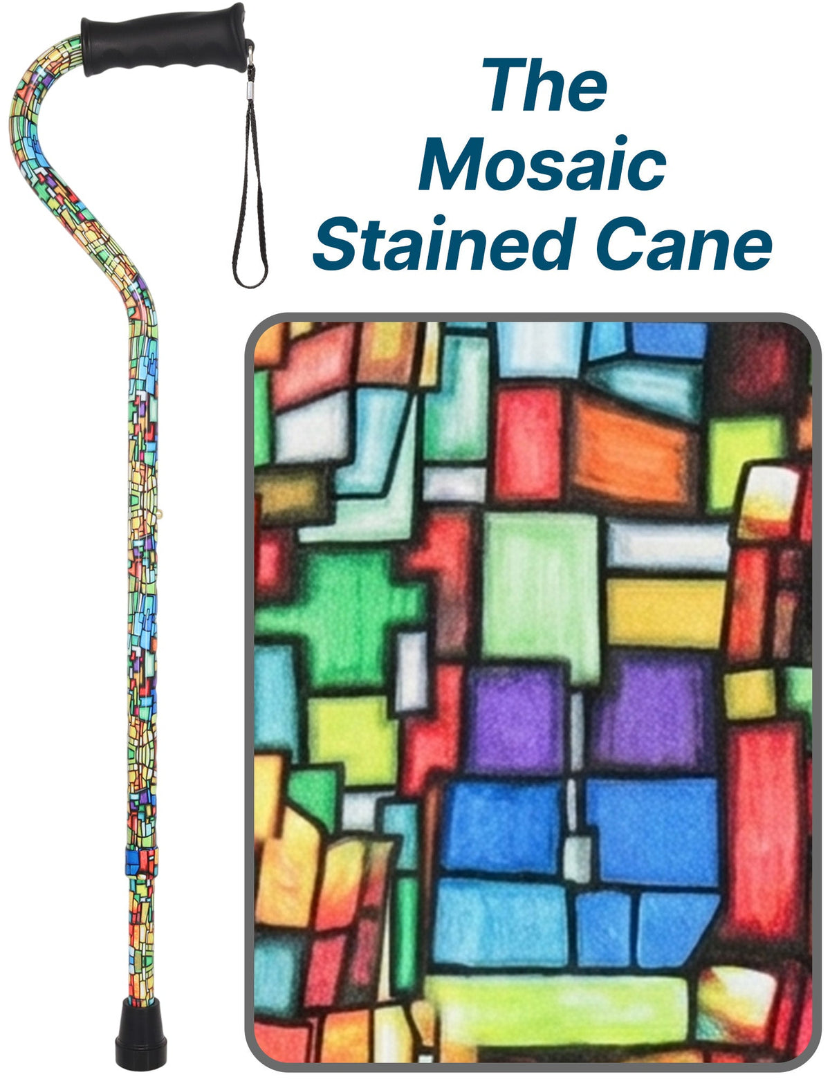 Mosaic Stained Designer Cane: Adjustable, Comfort Grip Offset No Adjustable Walking Canes - Tophatter Daily Deals