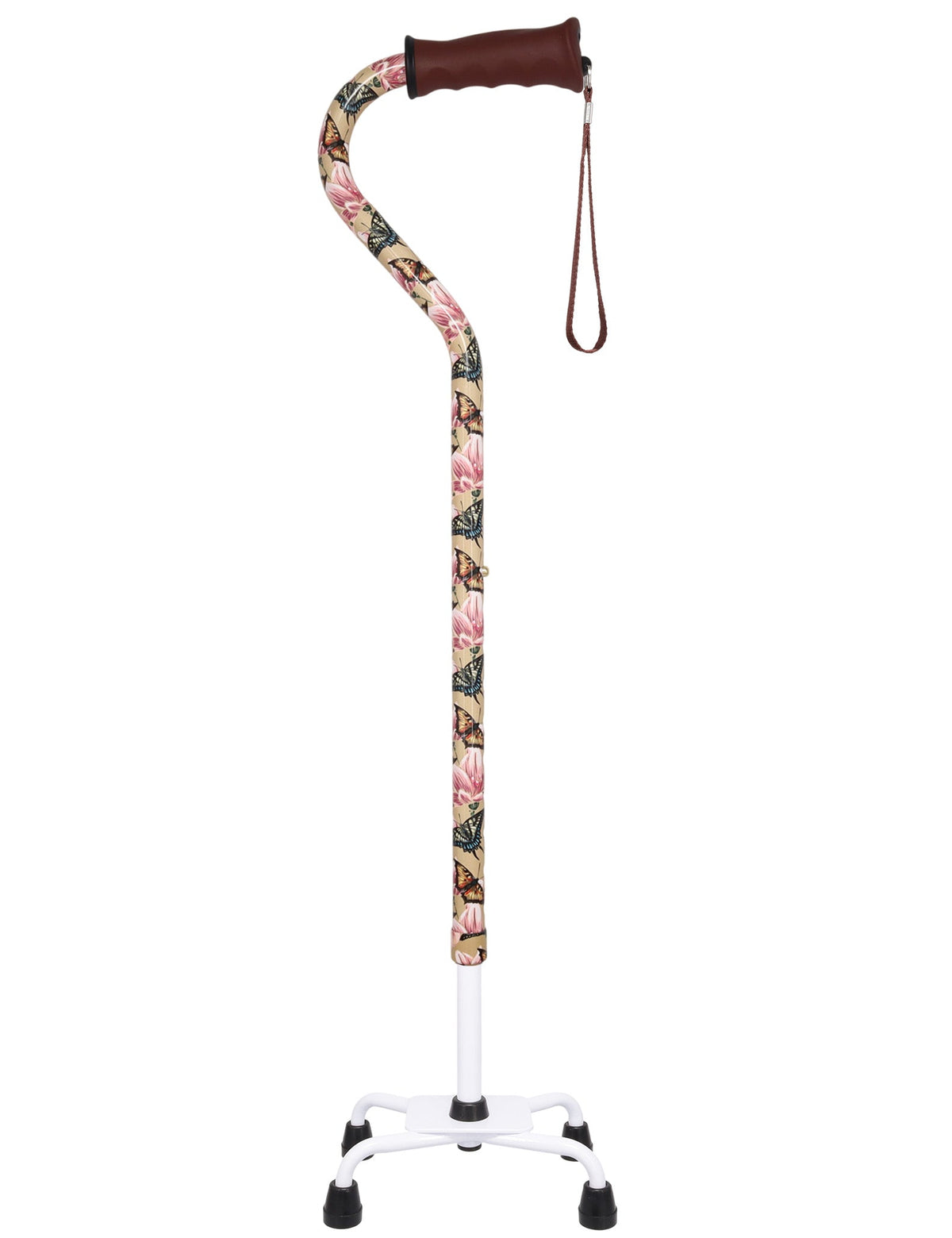 Lily and Butterfly Aluminum Convertible Quad Walking Cane with Comfort Grip - Adjustable Shaft White Quad Base Canes - Tophatter Daily Deals