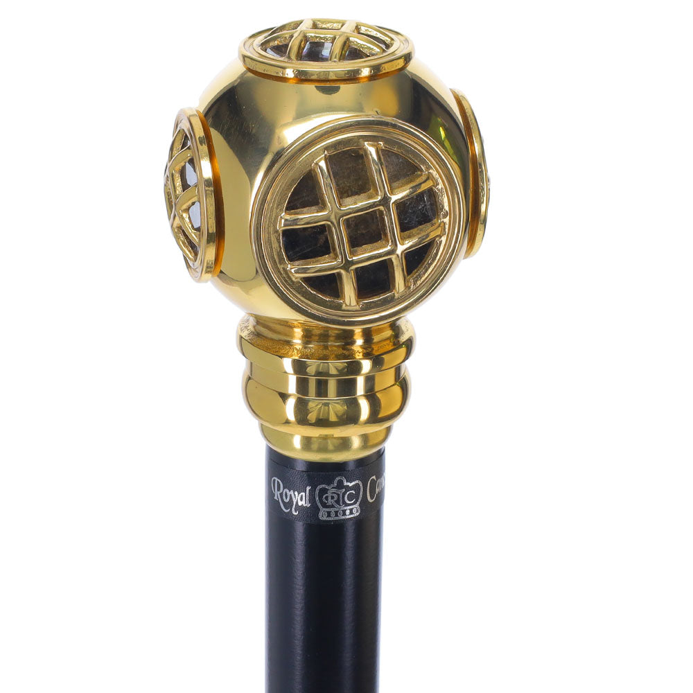 Navy Divers Helmet Replica Handle Walking Stick - Premium Brass Military Walking Canes - Tophatter Daily Deals