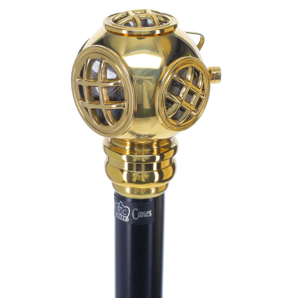 Navy Divers Helmet Replica Handle Walking Stick - Premium Brass Military Walking Canes - Tophatter Daily Deals