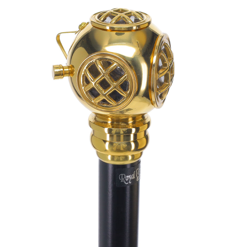 Navy Divers Helmet Replica Handle Walking Stick - Premium Brass Military Walking Canes - Tophatter Daily Deals