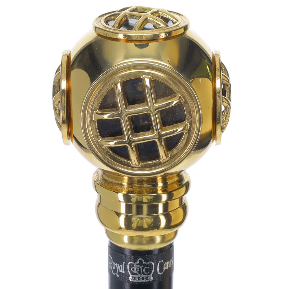 Navy Divers Helmet Replica Handle Walking Stick - Premium Brass Military Walking Canes - Tophatter Daily Deals