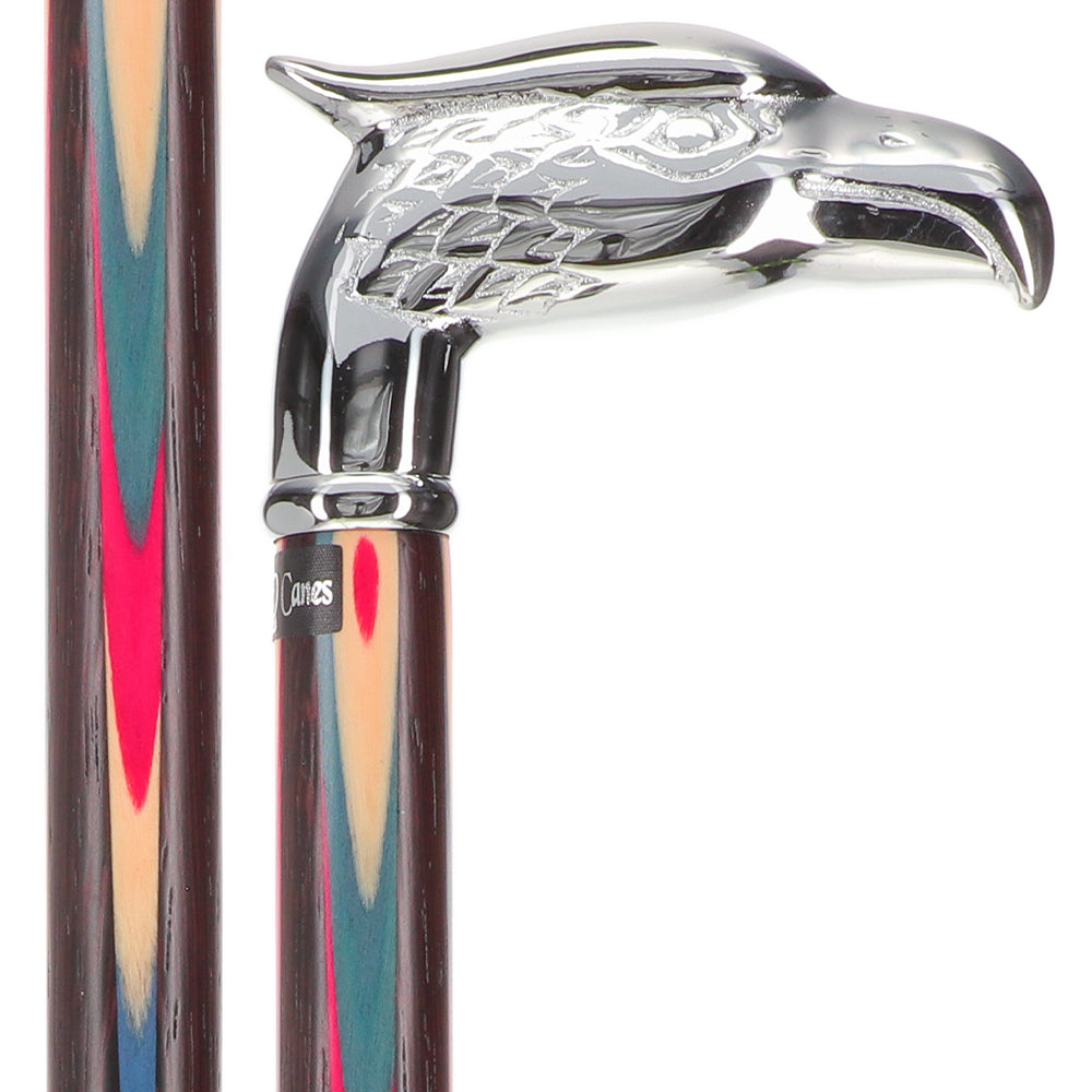 Patriotic Chrome Plated Eagle Head Cane: Inlaid Wenge Wood Bird Walking Canes - Tophatter Daily Deals