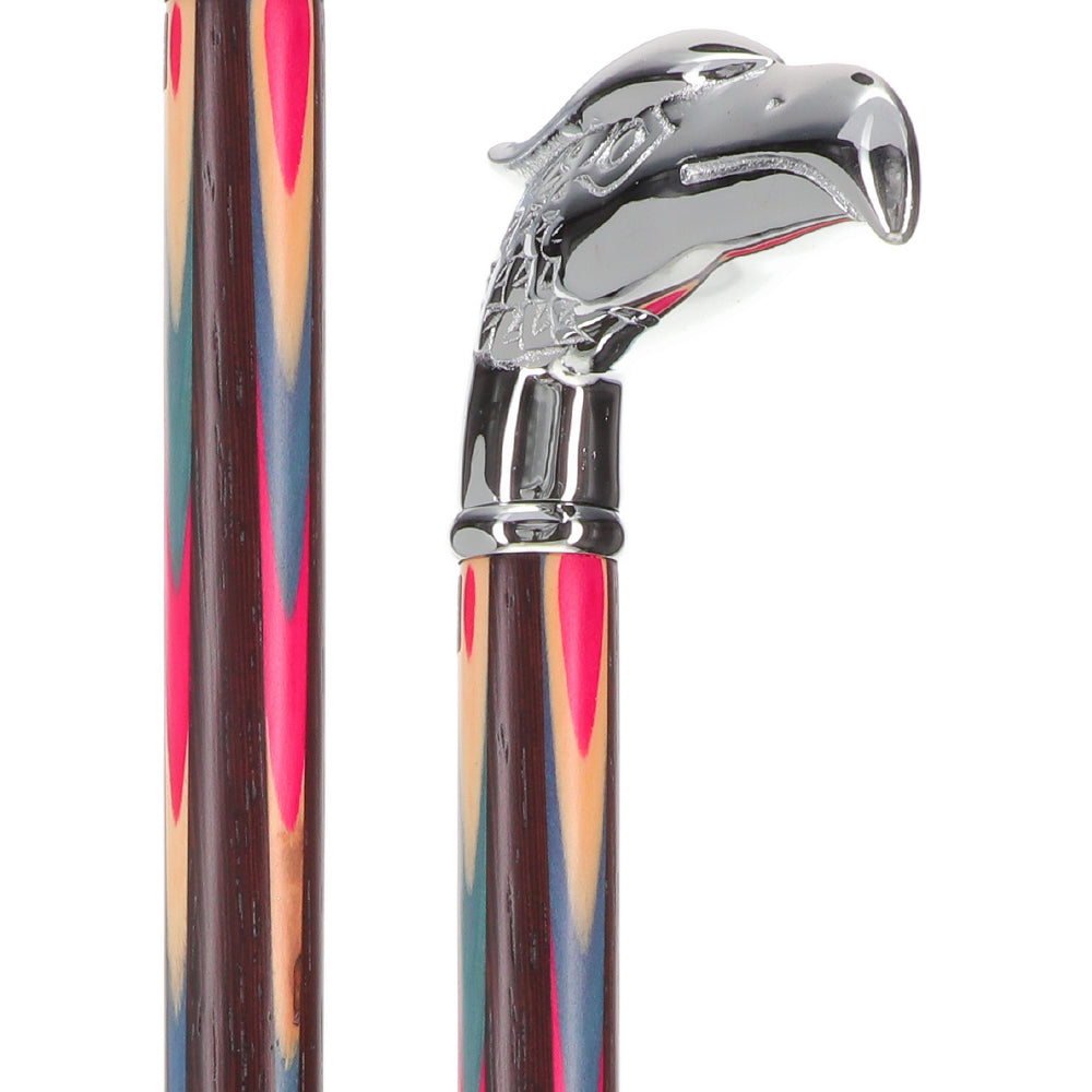 Patriotic Chrome Plated Eagle Head Cane: Inlaid Wenge Wood Bird Walking Canes - Tophatter Daily Deals