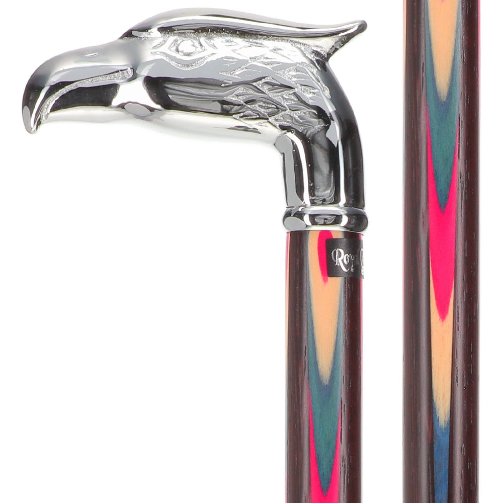 Patriotic Chrome Plated Eagle Head Cane: Inlaid Wenge Wood Bird Walking Canes - Tophatter Daily Deals