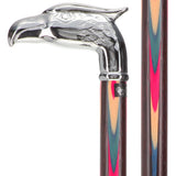 Patriotic Chrome Plated Eagle Head Cane: Inlaid Wenge Wood Bird Walking Canes - Tophatter Daily Deals