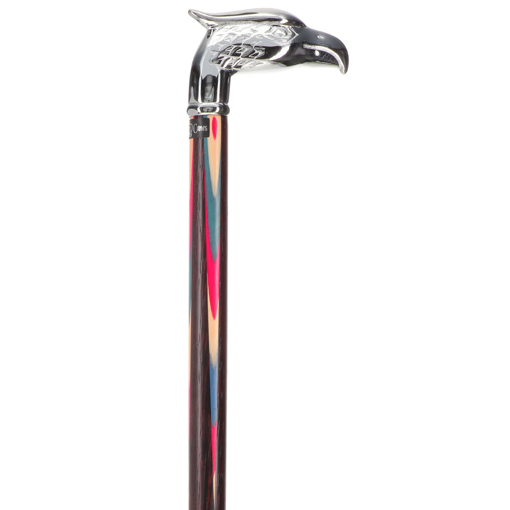 Patriotic Chrome Plated Eagle Head Cane: Inlaid Wenge Wood Bird Walking Canes - Tophatter Daily Deals