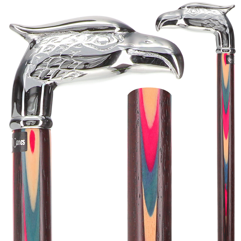 Patriotic Chrome Plated Eagle Head Cane: Inlaid Wenge Wood Bird Walking Canes - Tophatter Daily Deals