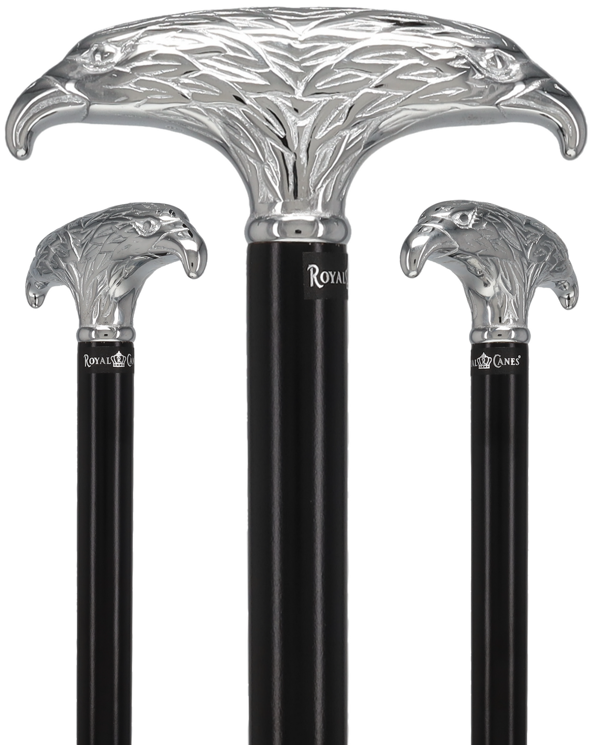 Patriotic Chrome Plated Double Eagle T-Handle Walking Cane Bird Walking Canes - Tophatter Daily Deals