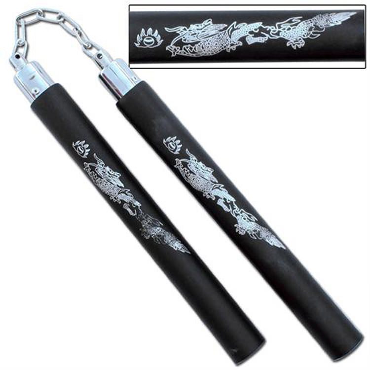 Silver Dragon Practice Foam Nunchaku Black - TOPHATTER'S ARMORY DEALS Collectible Weapons - Tophatter Daily Deals