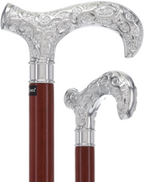 Super Strong Silver Scrollwork Derby: Luxury Silver-Plated Handle, Extra Long Extra Strong Walking Canes - Tophatter Daily Deals