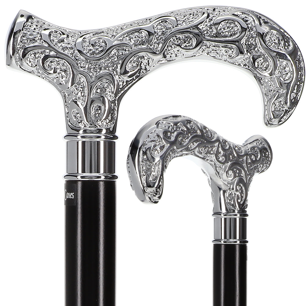 Super Strong Silver Scroll Derby Cane: Beechwood, Silver Extra Strong Walking Canes - Tophatter Daily Deals