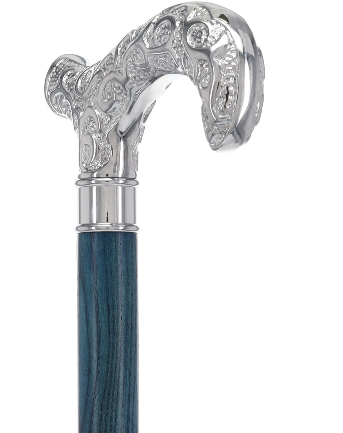 Super Strong Scrollwork Silver-Plated Handle, Blue Denim Shaft Extra Strong Walking Canes - Tophatter Daily Deals