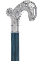 Super Strong Scrollwork Silver-Plated Handle, Blue Denim Shaft Extra Strong Walking Canes - Tophatter Daily Deals