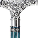 Super Strong Scrollwork Silver-Plated Handle, Blue Denim Shaft Extra Strong Walking Canes - Tophatter Daily Deals