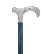 Super Strong Scrollwork Silver-Plated Handle, Blue Denim Shaft Extra Strong Walking Canes - Tophatter Daily Deals