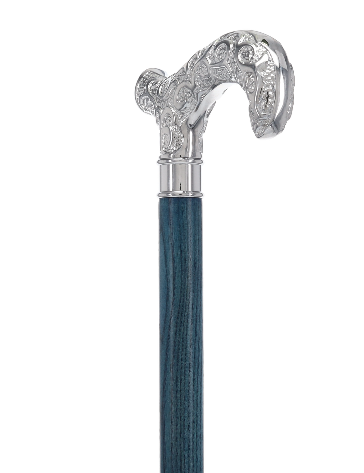 Super Strong Scrollwork Silver-Plated Handle, Blue Denim Shaft Extra Strong Walking Canes - Tophatter Daily Deals
