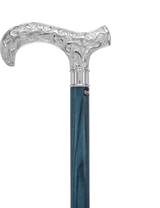 Super Strong Scrollwork Silver-Plated Handle, Blue Denim Shaft Extra Strong Walking Canes - Tophatter Daily Deals