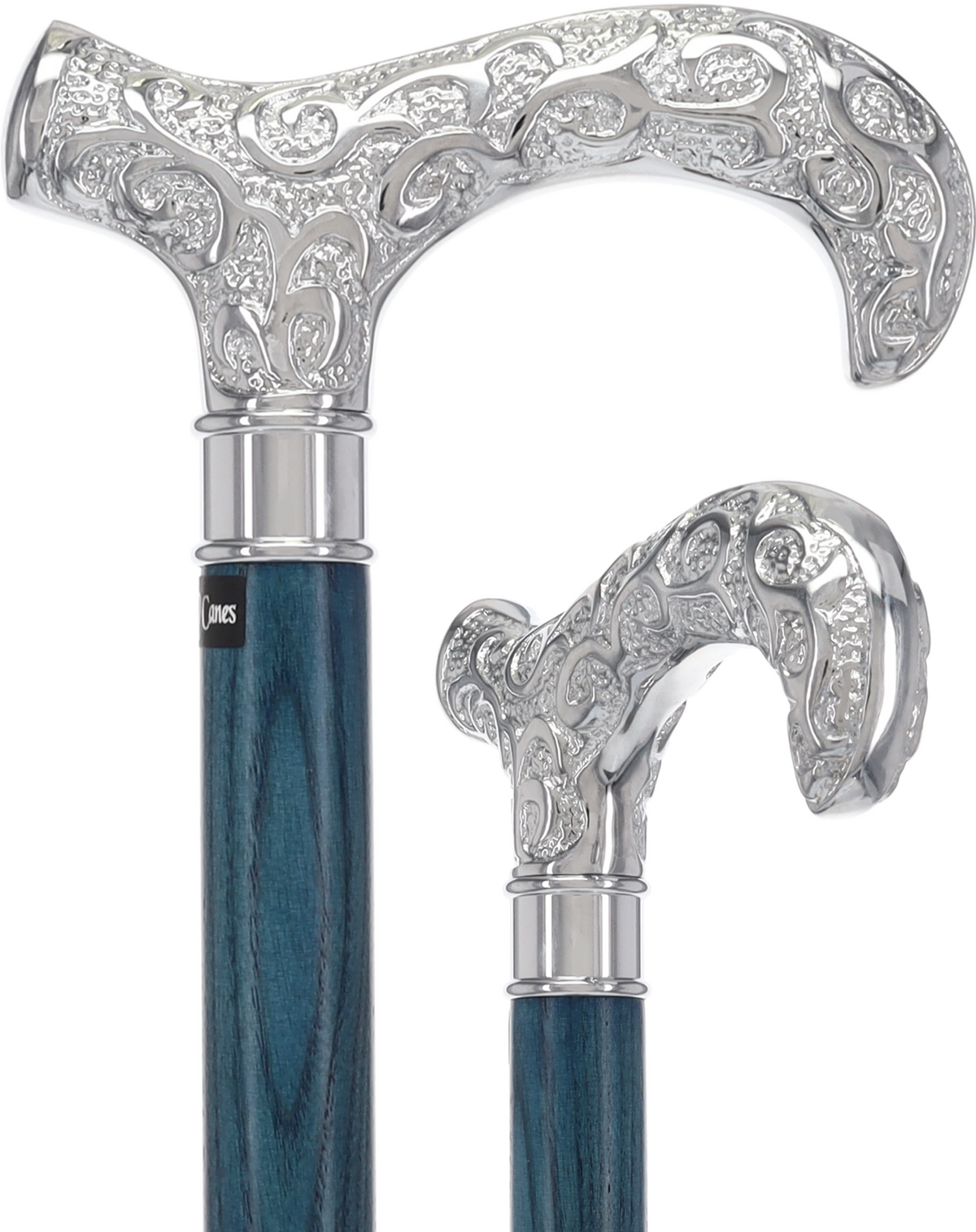 Super Strong Scrollwork Silver-Plated Handle, Blue Denim Shaft Extra Strong Walking Canes - Tophatter Daily Deals