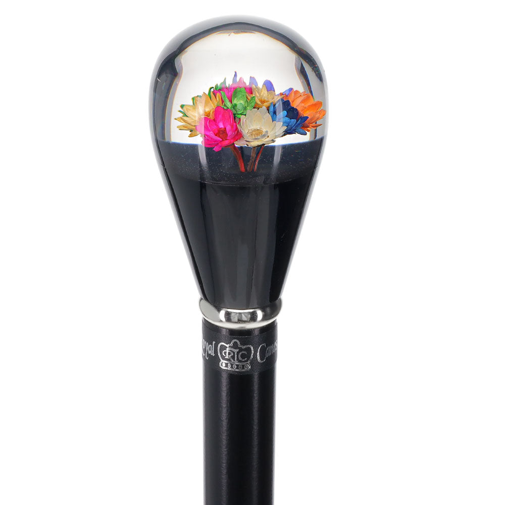 Real Dried Flower Clear Lucite Knob Stick: Beechwood Shaft Ball Clock Handle Walking Canes - Tophatter Daily Deals