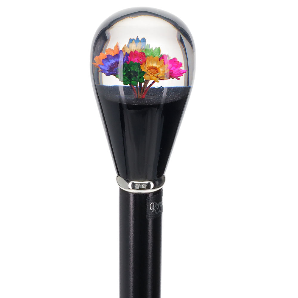 Real Dried Flower Clear Lucite Knob Stick: Beechwood Shaft Ball Clock Handle Walking Canes - Tophatter Daily Deals