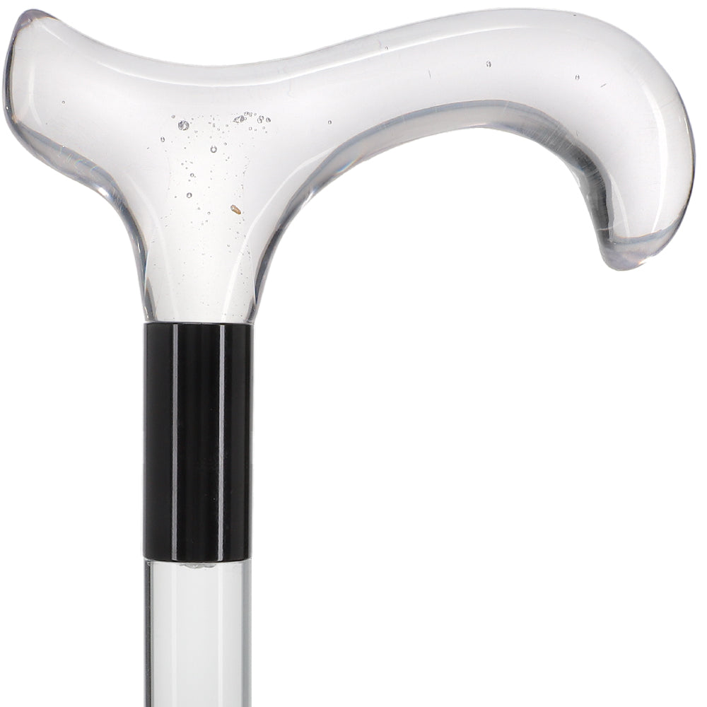 Scratch and Dent Clear Lucite Derby Handle Walking Cane with Lucite Shaft and Black Collar V2427 Clear Lucite Walking Canes - Tophatter Daily Deals