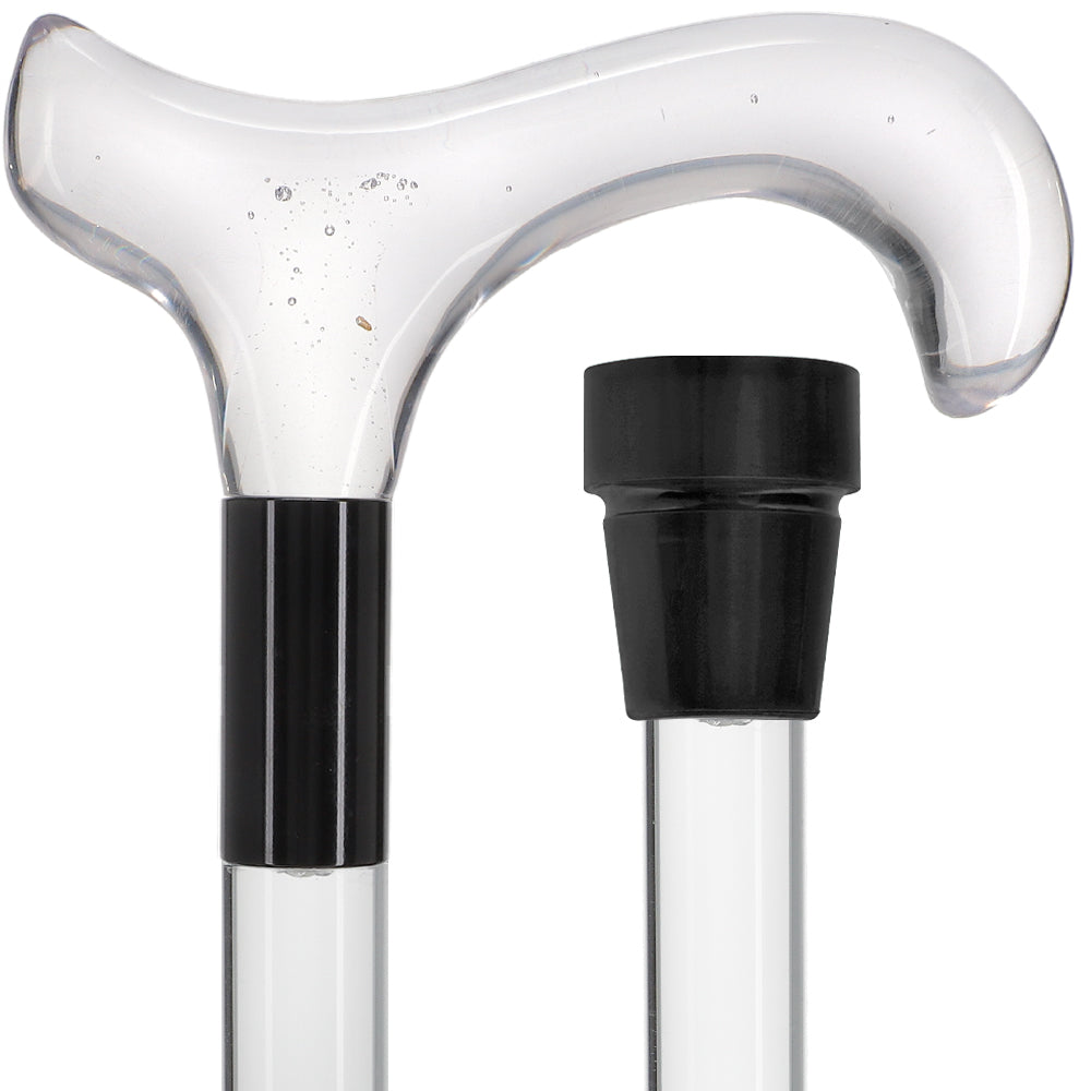 Scratch and Dent Clear Lucite Derby Handle Walking Cane with Lucite Shaft and Black Collar V2431 Clear Lucite Walking Canes - Tophatter Daily Deals