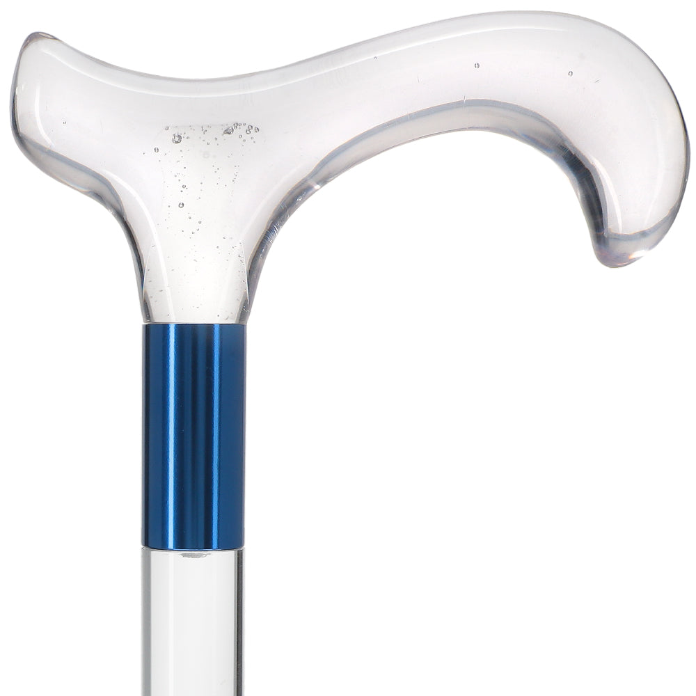 Scratch and Dent Clear Lucite Derby Handle Walking Cane with Lucite Shaft and Blue Collar V2432 Clear Lucite Walking Canes - Tophatter Daily Deals