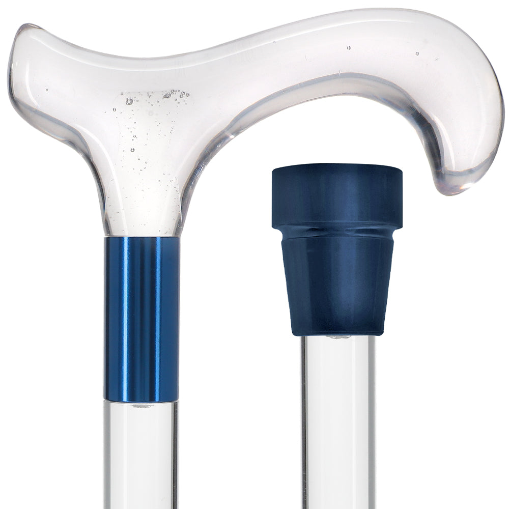 Scratch and Dent Clear Lucite Derby Handle Walking Cane with Lucite Shaft and Blue Collar V2432 Blue (Blue Tip) +$2 Clear Lucite Walking Canes - Tophatter Daily Deals
